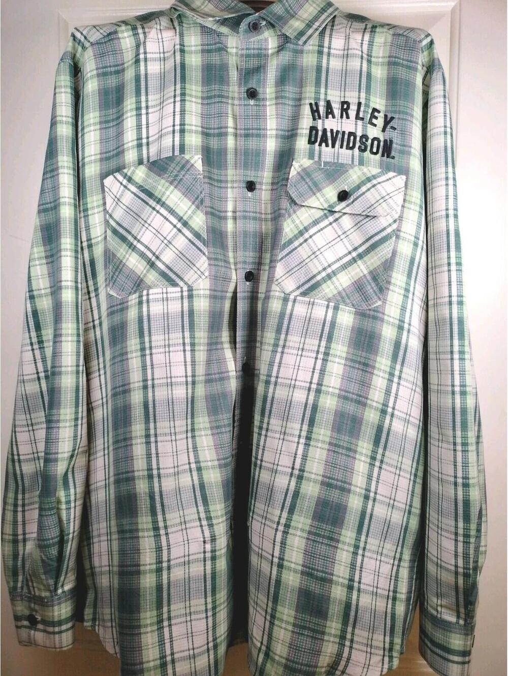 Harley-Davidson Men's‎ XL Plaid Button-Down Shirt - Green/Grey Ripstop